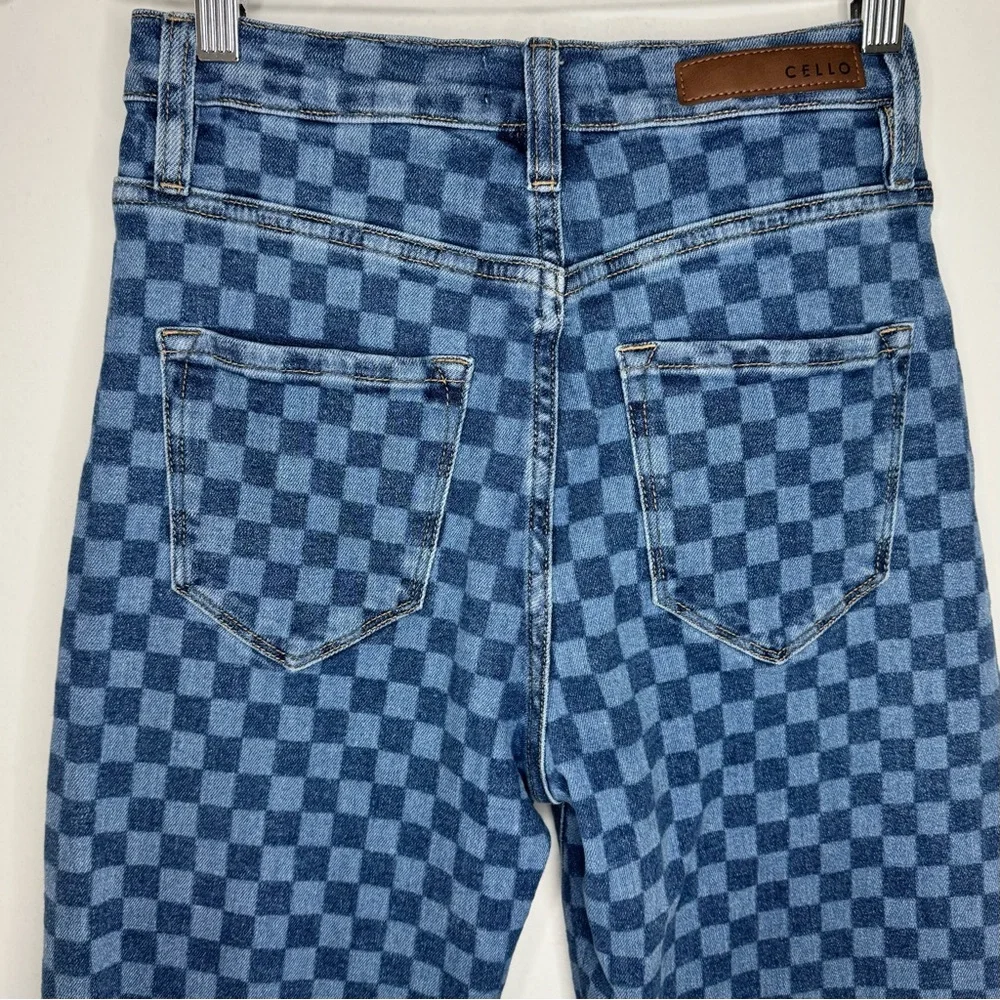 CELLO Checkerboard Blue Denim Jeans Women’s Small 25 Or 2